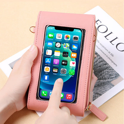 Multifunctional shoulder bag with touchscreen phone compartment