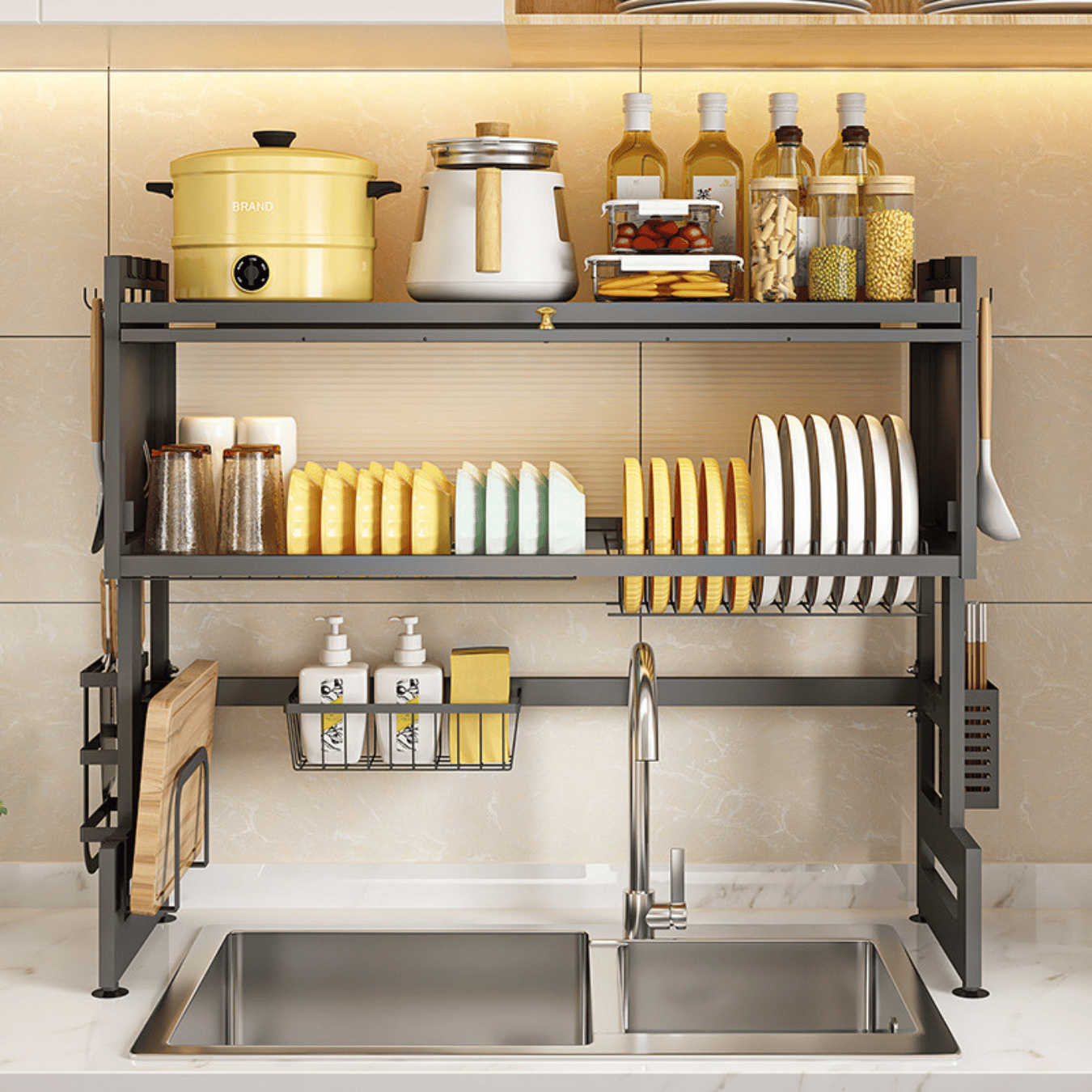 kitchen shelf organizer with 2 levels