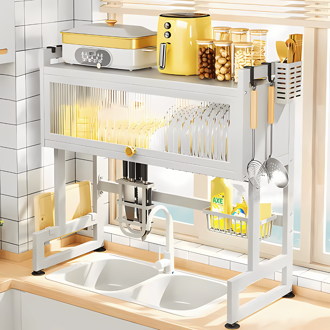 kitchen shelf organizer with 2 levels